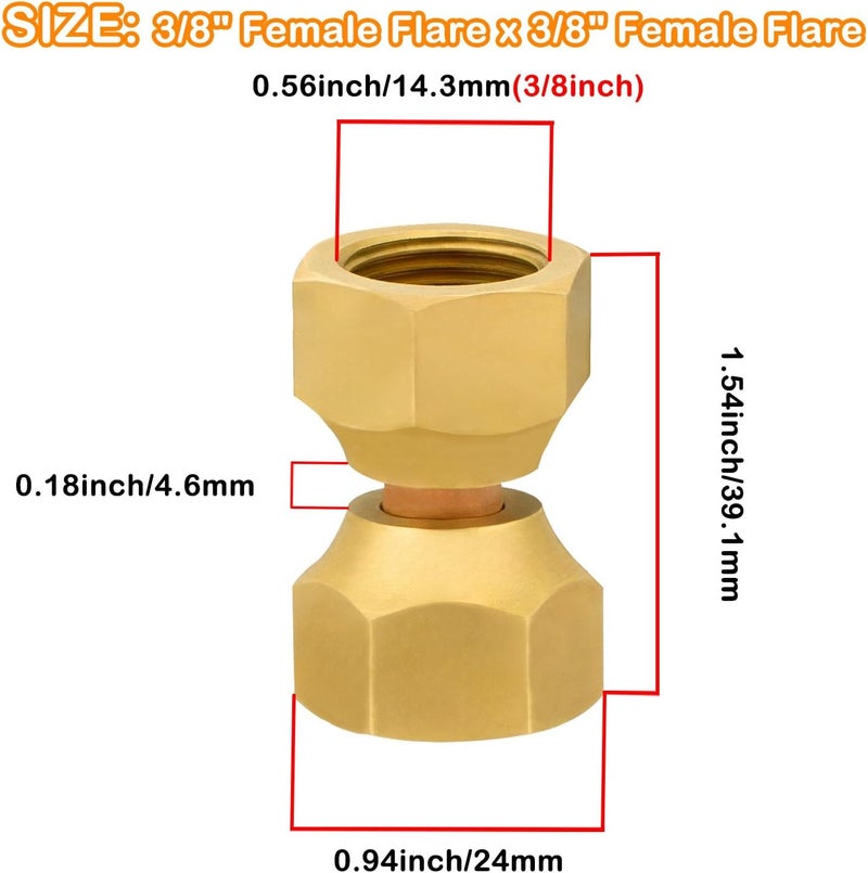 worldwhere 2 PCS Brass 3/8" Female X 3/8" Female Double Flare Swivel Brass Adapter,Female Swivel Nut,Flare Tube Fitting,Valve Connector - Image 2